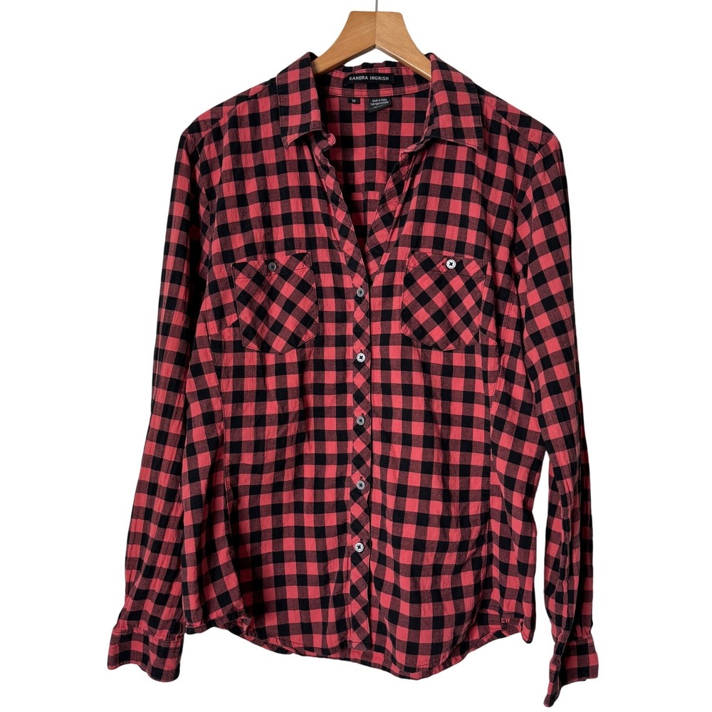 Sandra Ingrish Buffalo Check Plaid Button Down Shirt Womens Medium Fall Outdoors